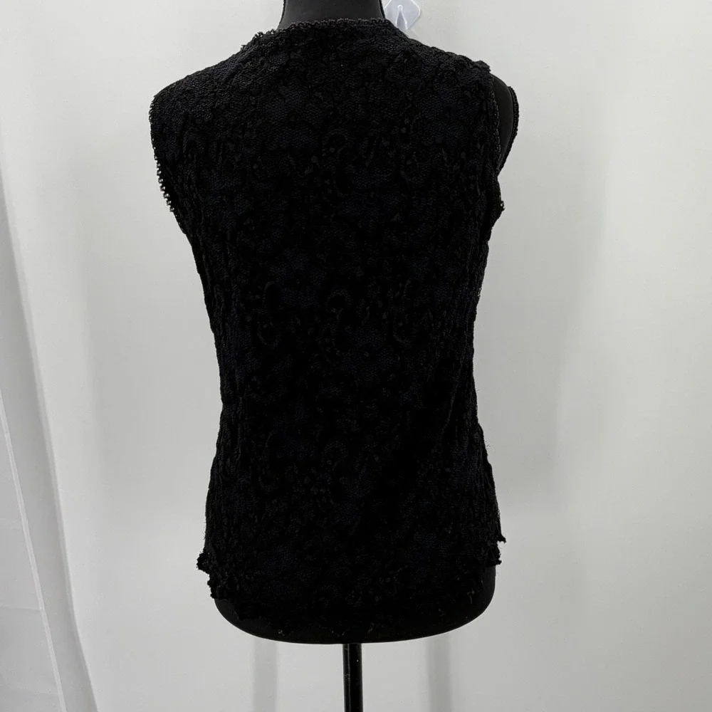 Softwear by Mark Singer Lace Tank Top Sleeveless Floral Black Vintage Style S/M